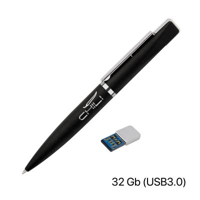 Ручка шариковая Callisto с флеш-картой 32Gb (USB3.0), покрытие soft touch, черный-0
