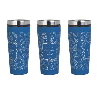 Термостакан Верона  с прорезиненной поверхностью c гравировкой С Новым годом, синий-1