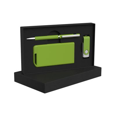 Набор ручка + флеш-карта 8Гб + зарядное устройство 4000 mAh soft touch, зеленое яблоко-0