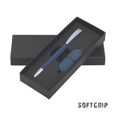 Набор ручка + флеш-карта 16 Гб в футляре, покрытие soft grip, темно-синий-0
