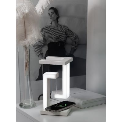 Левитирующая настольная лампа Twin с функцией беспроводной зарядки, белый-5