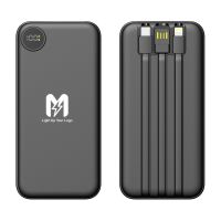 Зарядное устройство Форт 10000 mAh с подсветкой логотипа, встроенными кабелями и цифровым индикатором заряда, черный