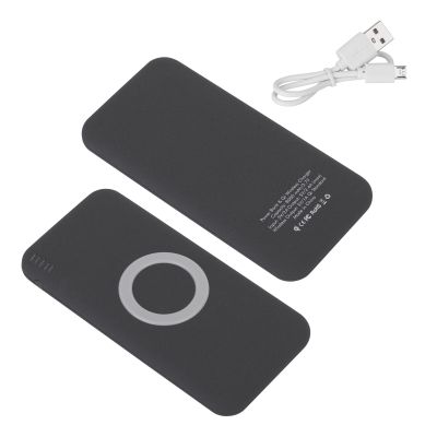 Беспроводное зарядное устройство Камень, 8000 mAh, покрытие soft grip, черный-3