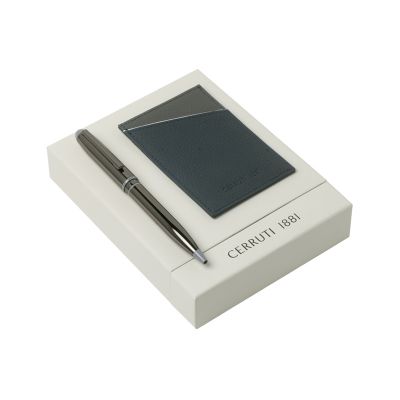 Набор (кредитница, шариковая ручка), черный с коричневым-0