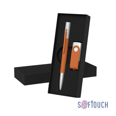 Набор ручка Clas + флеш-карта Vostok 16 Гб в футляре, оранжевый, покрытие soft touch, оранжевый-0