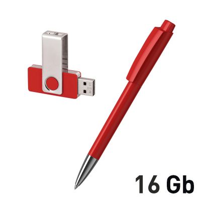Набор ручка + флеш-карта 16Гб в футляре, красный-1