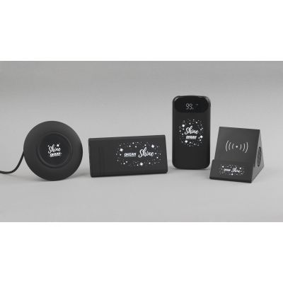 Беспроводное зарядное устройство Eight SOFTTOUCH, 8000 mAh, с подсветкой логотипа и подставкой, черный-4