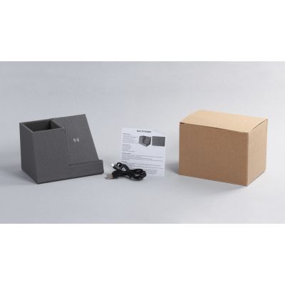 Карандашница Cool Gray с беспроводным зарядным устройством, переработанный пластик (RPET), серый-5