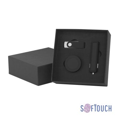 Набор автомобильное ЗУ Slam + флешка Vostok 16 Гб + магнитный держатель Allo, soft touch, черный-0