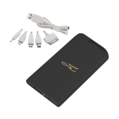 Зарядное устройство Theta с фонариком, 4000 mAh, покрытие soft touch, черный с золотом-1