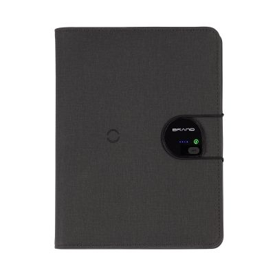 Папка А5 с беспроводным (10W) ЗУ 5000 mAh, с функцией MagSafe, сенсорным дисплеем с подсветкой логотипа и блокнотом, черный-0