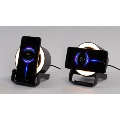 Bluetooth колонка-подставка Smart Loud с беспроводным (10W) зарядным устройством, лампой и подсветкой логотипа, черный-5