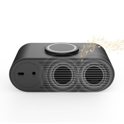 Настольные часы Smart Hub с bluetooth колонкой 5Вт, беспроводной (15W) зарядкой и подсветкой логотипа, черный-2