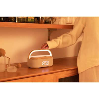 Bluetooth стерео-колонка Smart Band 10Вт (2х5Вт) с беспроводным (15W) ЗУ, лампой, часами, FM радио, бежевый-4