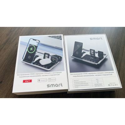 Беспроводная (15W) зарядная станция Smart Lift с сенсорным подъёмным механизмом, часами и ночной подсветкой, черный с серебристым-8