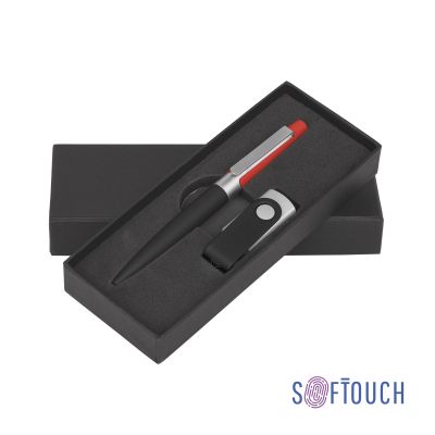 Набор ручка + флеш-карта 8 Гб в футляре, черный/желтый, покрытие soft touch #, черный с красным-0