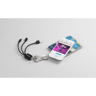 Зарядный кабель-брелок 3-в-1 Sparkle с подсветкой логотипа, черный-3