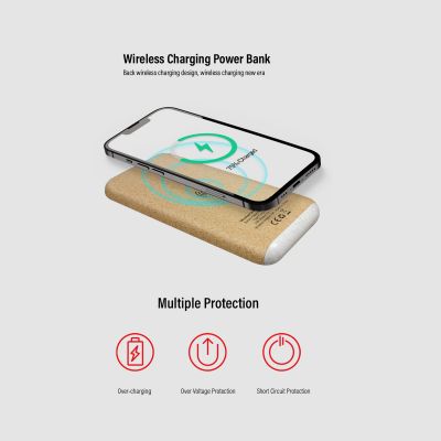 Беспроводное зарядное устройство Cork Power 10000 mAh, пластик/пшеничное волокно/пробка, бежевый-4