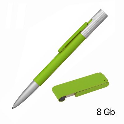 Набор ручка Clas + флеш-карта Case 8 Гб в футляре, покрытие soft touch, зеленое яблоко-1