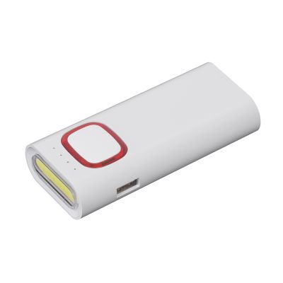 Зарядное устройство с LED-фонариком и подсветкой логотипа, 4400 mAh, белый с красным-0