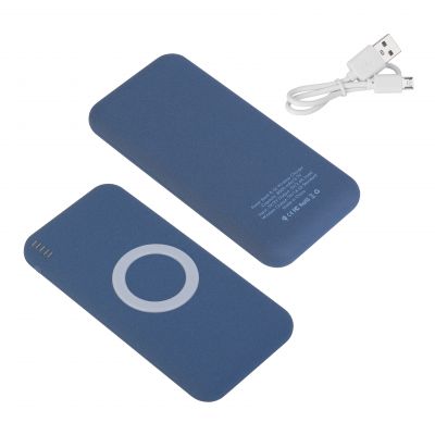 Беспроводное зарядное устройство Камень, 8000 mAh, покрытие soft grip, темно-синий-1