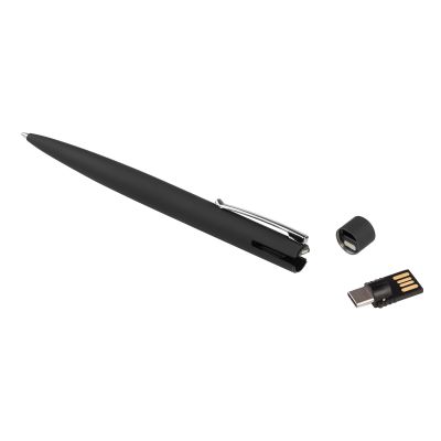 Ручка шариковая Secret с флеш-картой OTG 32Gb (USB2.0/Type-C), покрытие soft touch, черный-3
