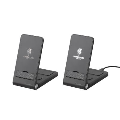 Складная беспроводная (15W) зарядная станция Clap с подсветкой логотипа и подставкой для смартфона, черный-1