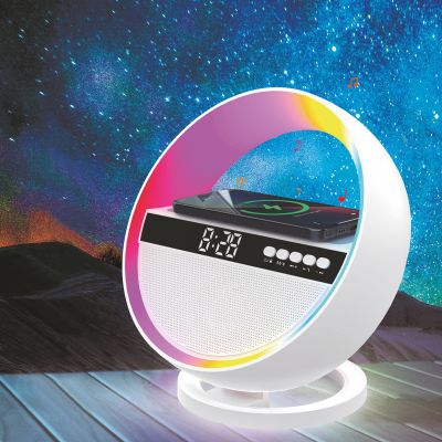 Bluetooth колонка Smart Orb 5Вт с беспроводным (15W) ЗУ, лампой, часами, FM радио, белый-1