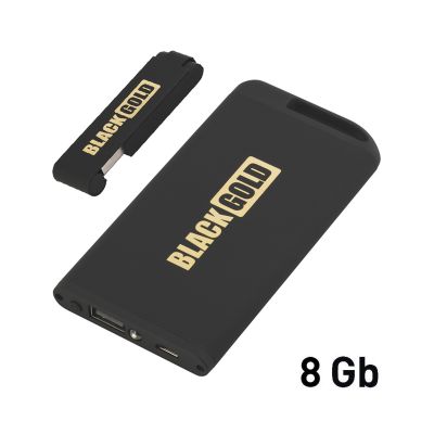 Набор зарядное устройство Theta 4000 mAh + флеш-карта Case 8Гб  в футляре, покрытие soft touch, черный с золотом-2