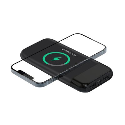 Беспроводное зарядное устройство ShineMax SOFTTOUCH, 10000 mAh с подсветкой логотипа и цифровым индикатором заряда, черный-4