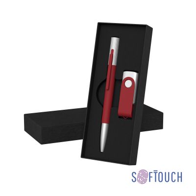 Набор ручка Clas + флеш-карта Vostok 16 Гб в футляре, покрытие soft touch, красный-0