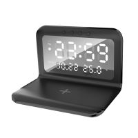 Настольные часы Smart Time с беспроводным (15W) зарядным устройством, будильником и термометром, со съёмным дисплеем, черный