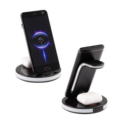 Беспроводная (15W) зарядная станция Tron с прозрачным корпусом и подсветкой, черный с серебристым-4