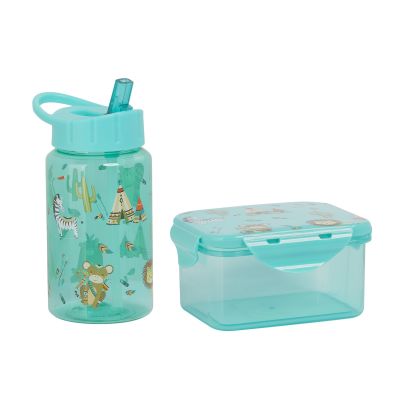 Набор с детским принтом (ланч-бокс, бутылка 0,45 л), зеленый-0