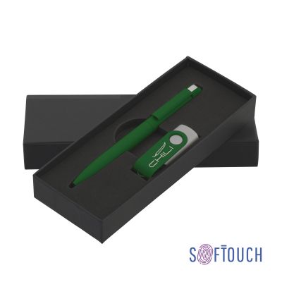 Набор ручка + флеш-карта 16 Гб в футляре, покрытие soft touch, темно-зеленый-0