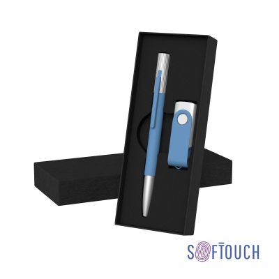 Набор ручка Clas + флеш-карта Vostok 16 Гб в футляре, покрытие soft touch, голубой-0