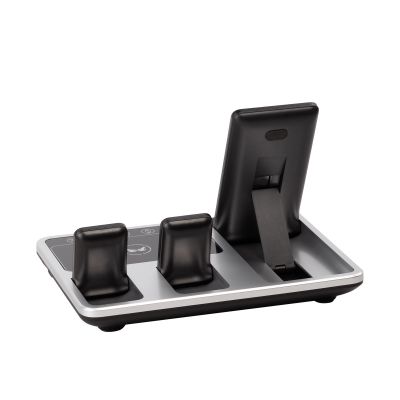 Беспроводная (15W) зарядная станция Smart Lift с сенсорным подъёмным механизмом, часами и ночной подсветкой, черный с серебристым-5