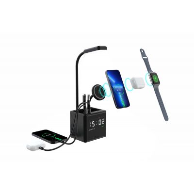 Лампа Smart Flex с беспроводным 3в1 (15W) ЗУ с MagSafe, часами, карандашницей и подсветкой логотипа, черный-1