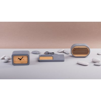 Bluetooth-колонка Stonehenge 5Вт с беспроводным зарядным устройством, камень/бамбук, серый/бежевый-3