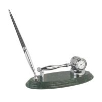 Подставка Правосудие с часами и ручкой, серебристый с зеленым