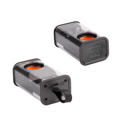 Bluetooth колонка Hi-Fi 5Вт с разноцветной подсветкой и прозрачным корпусом, черный с оранжевым-2