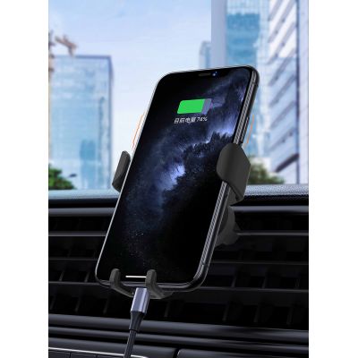 Автомобильное беспроводное (10W) зарядное устройство Clamp SOFTTOUCH с подсветкой логотипа, покрытие soft touch, черный-4