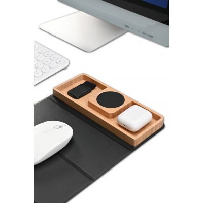 Коврик-трансформер с органайзером на магнитах с беспроводным (15W) ЗУ с подсветкой логотипа, черный с бежевым-4