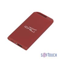 Зарядное устройство Theta с фонариком, 4000 mAh, голубой, покрытие soft touch, красный