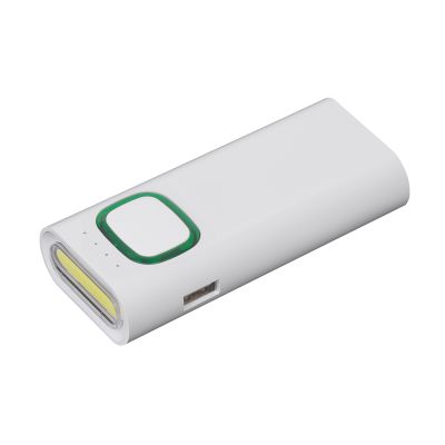 Зарядное устройство с LED-фонариком и подсветкой логотипа, 4400 mAh, белый с зеленым-0