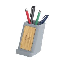 Карандашница Stonehenge с беспроводным зарядным устройством, камень/бамбук, серый/бежевый