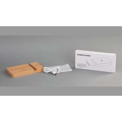 Беспроводное (10W) зарядное устройство Bamboo Power 5000 mAh с подставкой под смартфон, бамбук, бежевый-5