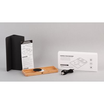 Коврик-трансформер с органайзером на магнитах с беспроводным (15W) ЗУ с подсветкой логотипа, черный с бежевым-6