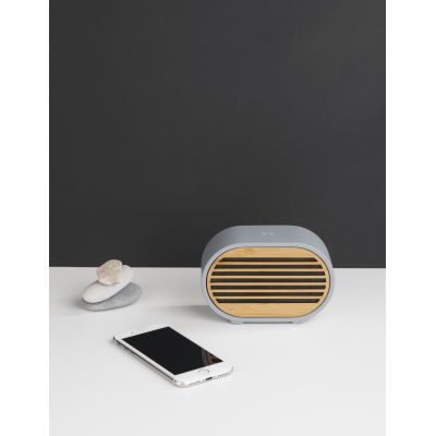 Bluetooth-колонка Stonehenge 5Вт с беспроводным зарядным устройством, камень/бамбук, серый/бежевый-1