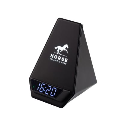 Настольная Bluetooth колонка (3Вт) Smart Pyramid с часами и беспроводным (15W) зарядным устройством, с подсветкой логотипа, черный-0